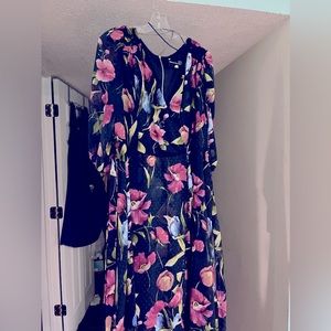 Maison Tara Navy Surplice Midi Dress